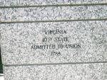 Virginia etched on marble columns at monument entrance